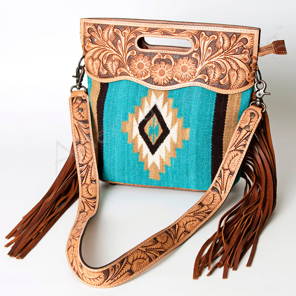 ADBG248 American Darling Signature Cross body Bag - Hand Tooled Leather & Woven Saddle Blanket Purse
