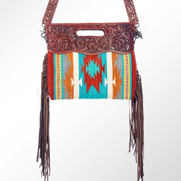 ADBG250 American Darling Signature Cross body Bag - Hand Tooled Floral Leather & Saddle Blanket