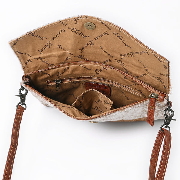 ADBGS178Genuine Hair-on Hide Leather Envelope Bag with Fringe Tassels and Adjustable Strap