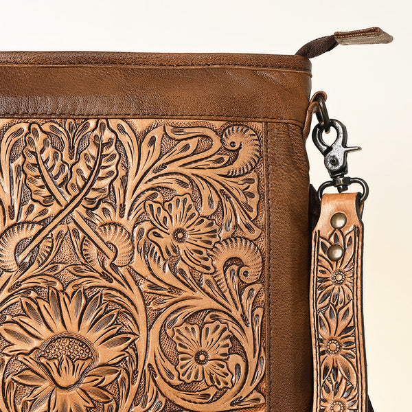 ADBG256 American Darling Messenger Bag - Hand Tooled Floral Leather & Hair-On Cowhide Purse