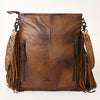 ADBG256 American Darling Messenger Bag - Hand Tooled Floral Leather & Hair-On Cowhide Purse