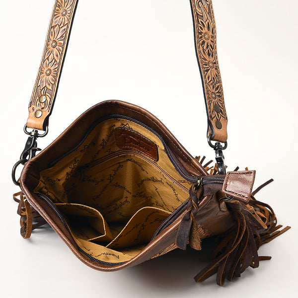 ADBG256 American Darling Messenger Bag - Hand Tooled Floral Leather & Hair-On Cowhide Purse