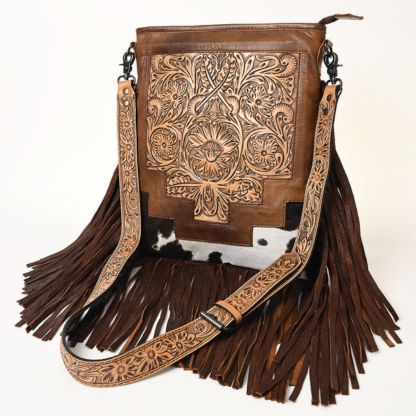 ADBG256 American Darling Messenger Bag - Hand Tooled Floral Leather & Hair-On Cowhide Purse