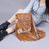 ADBG256 American Darling Messenger Bag - Hand Tooled Floral Leather & Hair-On Cowhide Purse
