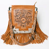 ADBG256 American Darling Messenger Bag - Hand Tooled Floral Leather & Hair-On Cowhide Purse