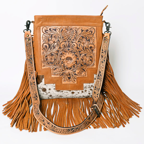 ADBG256 American Darling Messenger Bag - Hand Tooled Floral Leather & Hair-On Cowhide Purse