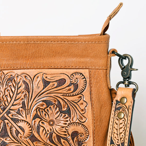 ADBG256 American Darling Messenger Bag - Hand Tooled Floral Leather & Hair-On Cowhide Purse