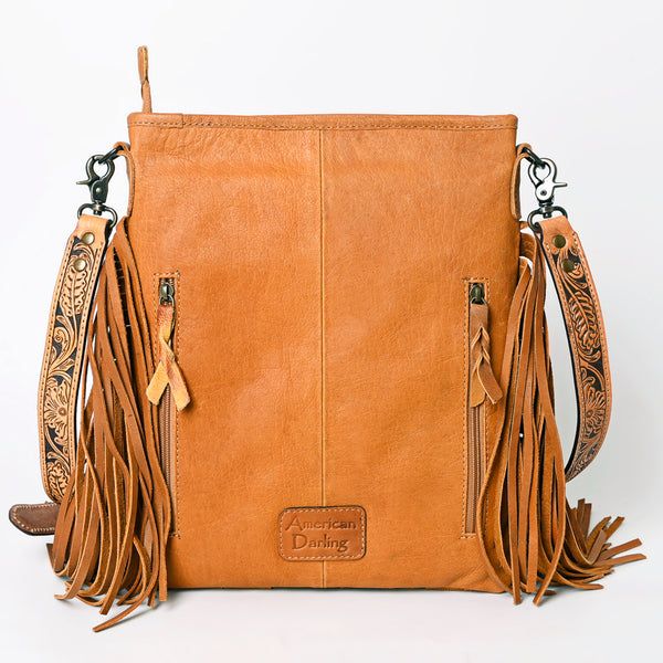 ADBG256 American Darling Messenger Bag - Hand Tooled Floral Leather & Hair-On Cowhide Purse