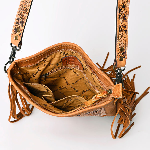 ADBG256 American Darling Messenger Bag - Hand Tooled Floral Leather & Hair-On Cowhide Purse