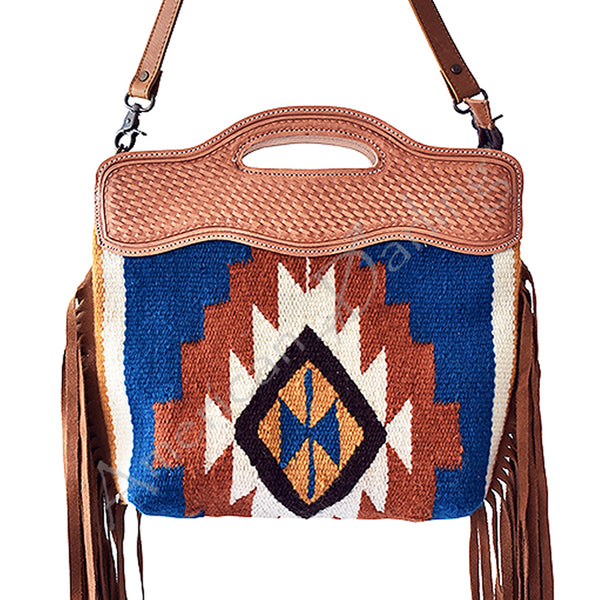 ADBG265 American Darling Cross body Bag - Handcrafted Basket Weave Hand-Tooled Leather & Saddle Blanket Western Purse