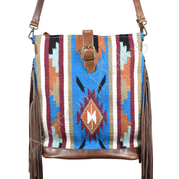 ADBG278 American Darling Large Cross body Bag - Handcrafted Western Leather & Saddle Blanket Purse