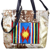 ADBG106 American Darling Hair-on Cowhide Western Tote Bag with Handwoven Saddle Blanket Accent Genuine Leather