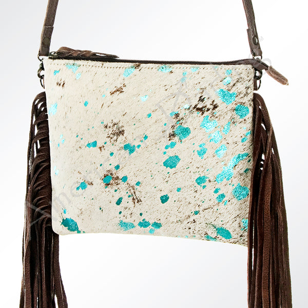 ADBG109 American Darling Hair-On Cowhide Leather Western Small Crossbody Bag with Fringes