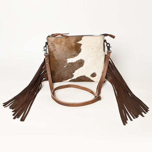 ADBG109 American Darling Hair-On Cowhide Western Crossbody Bag with Leather Fringe Detail