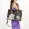 ADBGS118 Western Cowhide Tote -Hair-On Leather Bag with Braided Whipstitch & Strap