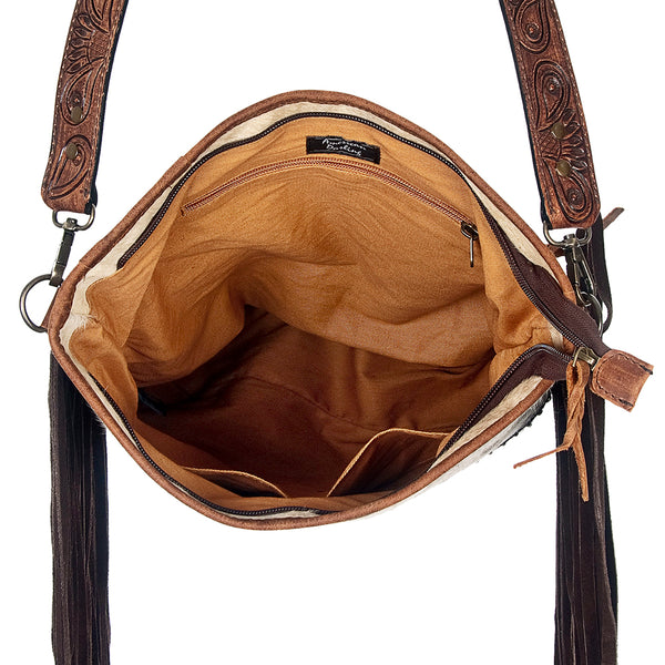 ADBG317 American Darling Hair-on Cowhide & Hand Tooled Leather Large Cross body Bag