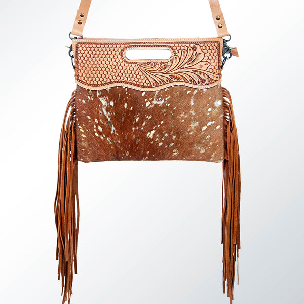 LC-ADBGS145ACGO Tooled Leather & Deer-Print Cowhide Clutch - Western Fringe Convertible Tote