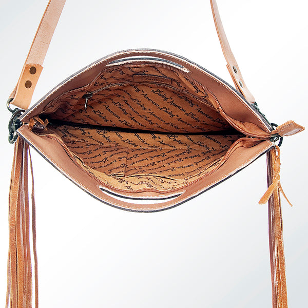 LC-ADBGS145ACGO Tooled Leather & Deer-Print Cowhide Clutch - Western Fringe Convertible Tote