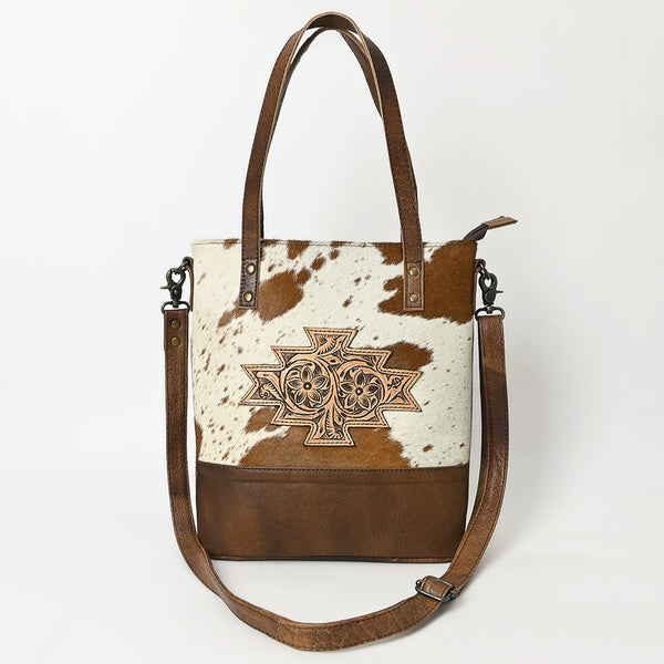 ADBG330BRWBR American Darling Hair-On Cowhide Hand Tooled Leather Tote Bag