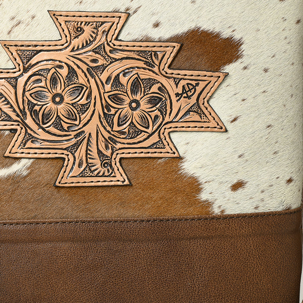 ADBG330BRWBR American Darling Hair-On Cowhide Hand Tooled Leather Tote Bag