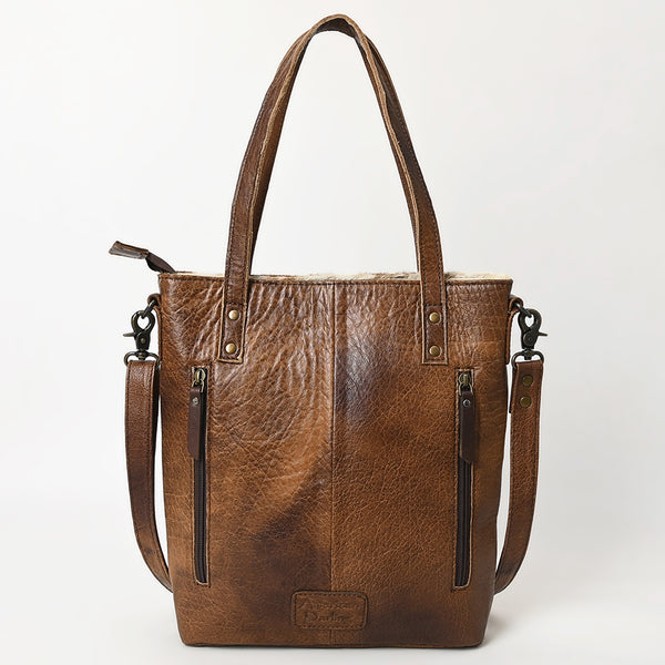 ADBG330BRWBR American Darling Hair-On Cowhide Hand Tooled Leather Tote Bag