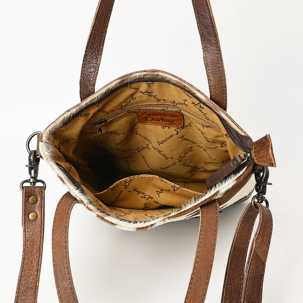 ADBG330BRWBR American Darling Hair-On Cowhide Hand Tooled Leather Tote Bag