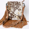 ADBGS192 Splatter Cowhide Large Crossbody Bag with Fringe & Tooled Leather Strap