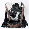 ADBGS192 Splatter Cowhide Large Crossbody Bag with Fringe & Tooled Leather Strap