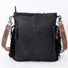 ADBGS192 Splatter Cowhide Large Crossbody Bag with Fringe & Tooled Leather Strap