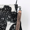 ADBGS192 Splatter Cowhide Large Crossbody Bag with Fringe & Tooled Leather Strap