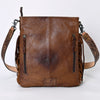 LC-ADBGS192 Cowhide Large Crossbody Bag with Tooled Patch, Fringe & Floral Strap - Western Boho Purse