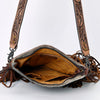 LC-ADBGS192 Cowhide Large Crossbody Bag with Tooled Patch, Fringe & Floral Strap - Western Boho Purse