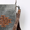LC-ADBGS192 Cowhide Large Crossbody Bag with Tooled Patch, Fringe & Floral Strap - Western Boho Purse