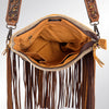 LC-ADBGS192 Cowhide Large Crossbody Bag with Tooled Patch, Fringe & Floral Strap - Western Boho Purse