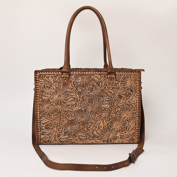 ADBG235 American Darling Western Leather Tote Bag - Hand Tooled Floral Carved Braided Purse