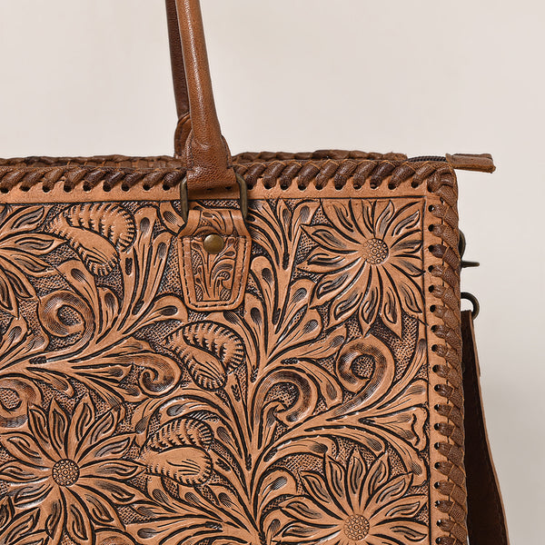 ADBG235 American Darling Western Leather Tote Bag - Hand Tooled Floral Carved Braided Purse