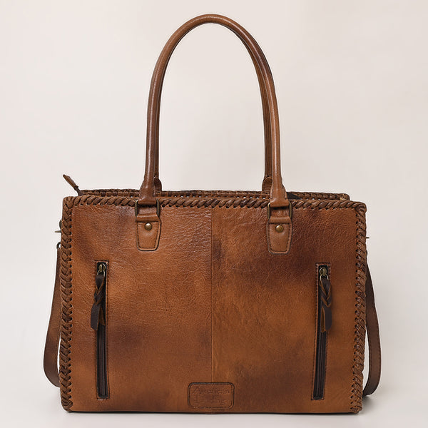 ADBG235 American Darling Western Leather Tote Bag - Hand Tooled Floral Carved Braided Purse