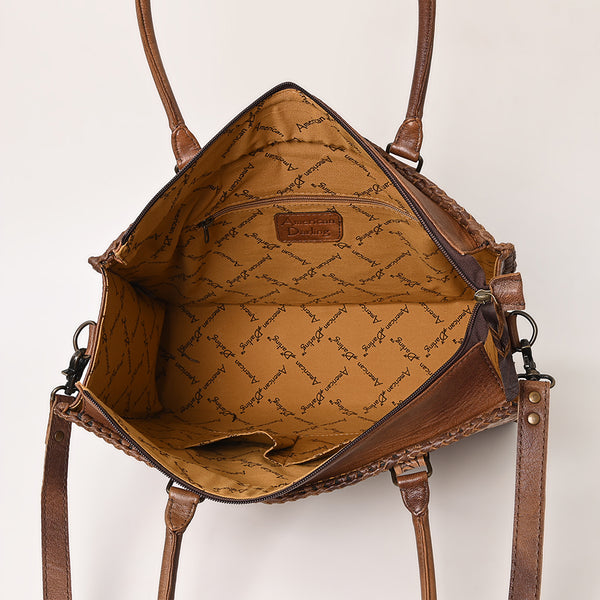 ADBG235 American Darling Western Leather Tote Bag - Hand Tooled Floral Carved Braided Purse