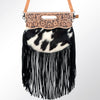 ADBG346 American Darling Western Leather Clutch Bag with Hand Tooled Floral Carving & Hair-On hide