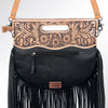 ADBG346 American Darling Western Leather Clutch Bag with Hand Tooled Floral Carving & Hair-On hide