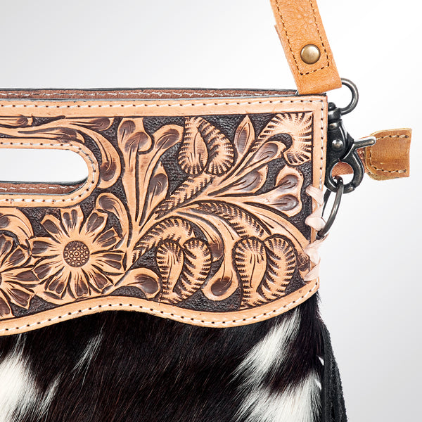ADBG346 American Darling Western Leather Clutch Bag with Hand Tooled Floral Carving & Hair-On hide