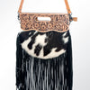 ADBG346 American Darling Western Leather Clutch Bag with Hand Tooled Floral Carving & Hair-On hide