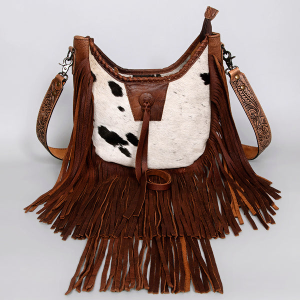 ADBG351 American Darling Western Leather Crossbody Bag with Hair-On Cowhide and Hand Tooled Strap