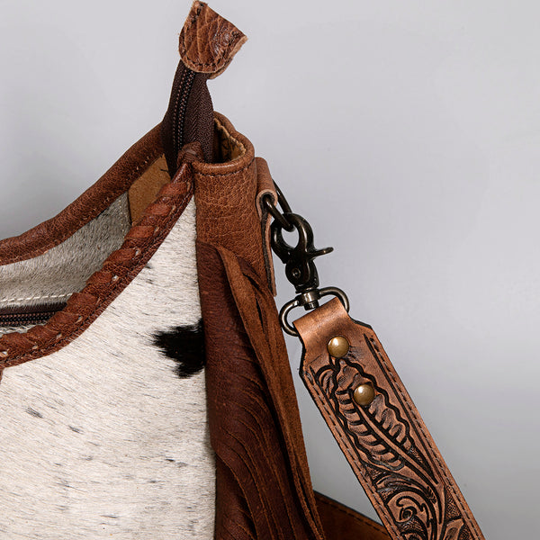 ADBG351 American Darling Western Leather Crossbody Bag with Hair-On Cowhide and Hand Tooled Strap