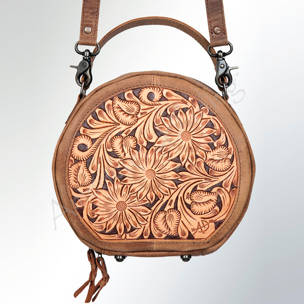 ADBG353 American Darling Hand Tooled Floral Leather Canteen Bag Western Crossbody