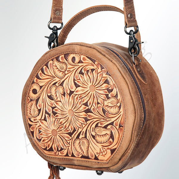 ADBG353 American Darling Hand Tooled Floral Leather Canteen Bag Western Crossbody