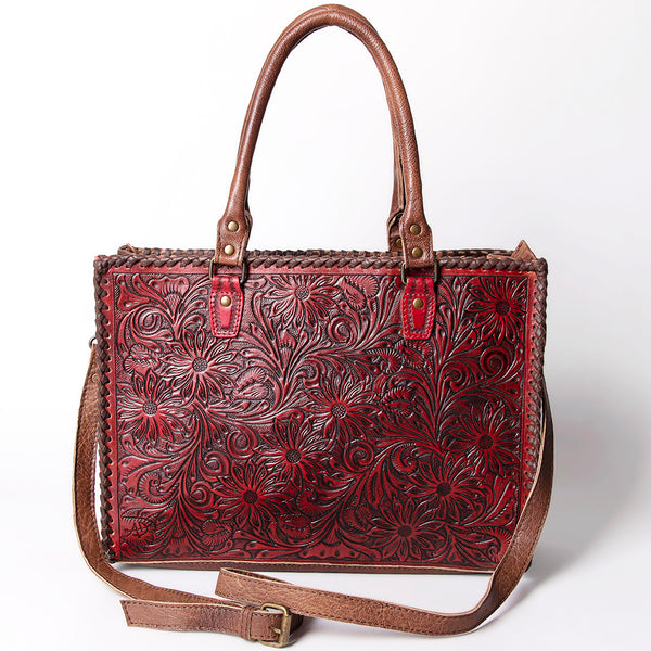 ADBG235 American Darling Western Leather Tote Bag - Hand Tooled Floral Carved Braided Purse