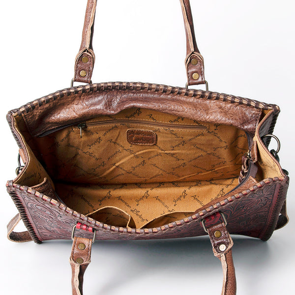 ADBG235 American Darling Western Leather Tote Bag - Hand Tooled Floral Carved Braided Purse