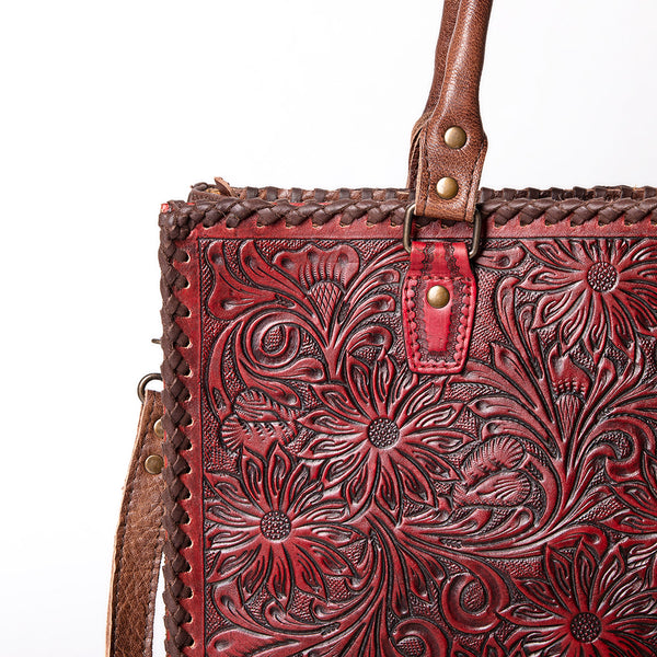 ADBG235 American Darling Western Leather Tote Bag - Hand Tooled Floral Carved Braided Purse