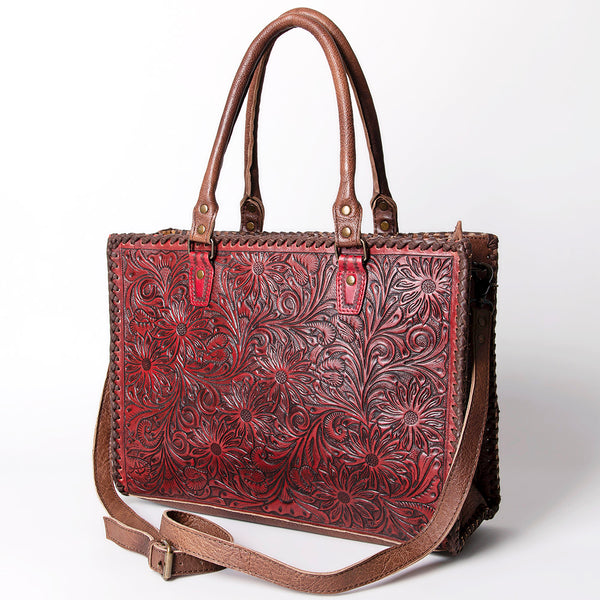 ADBG235 American Darling Western Leather Tote Bag - Hand Tooled Floral Carved Braided Purse